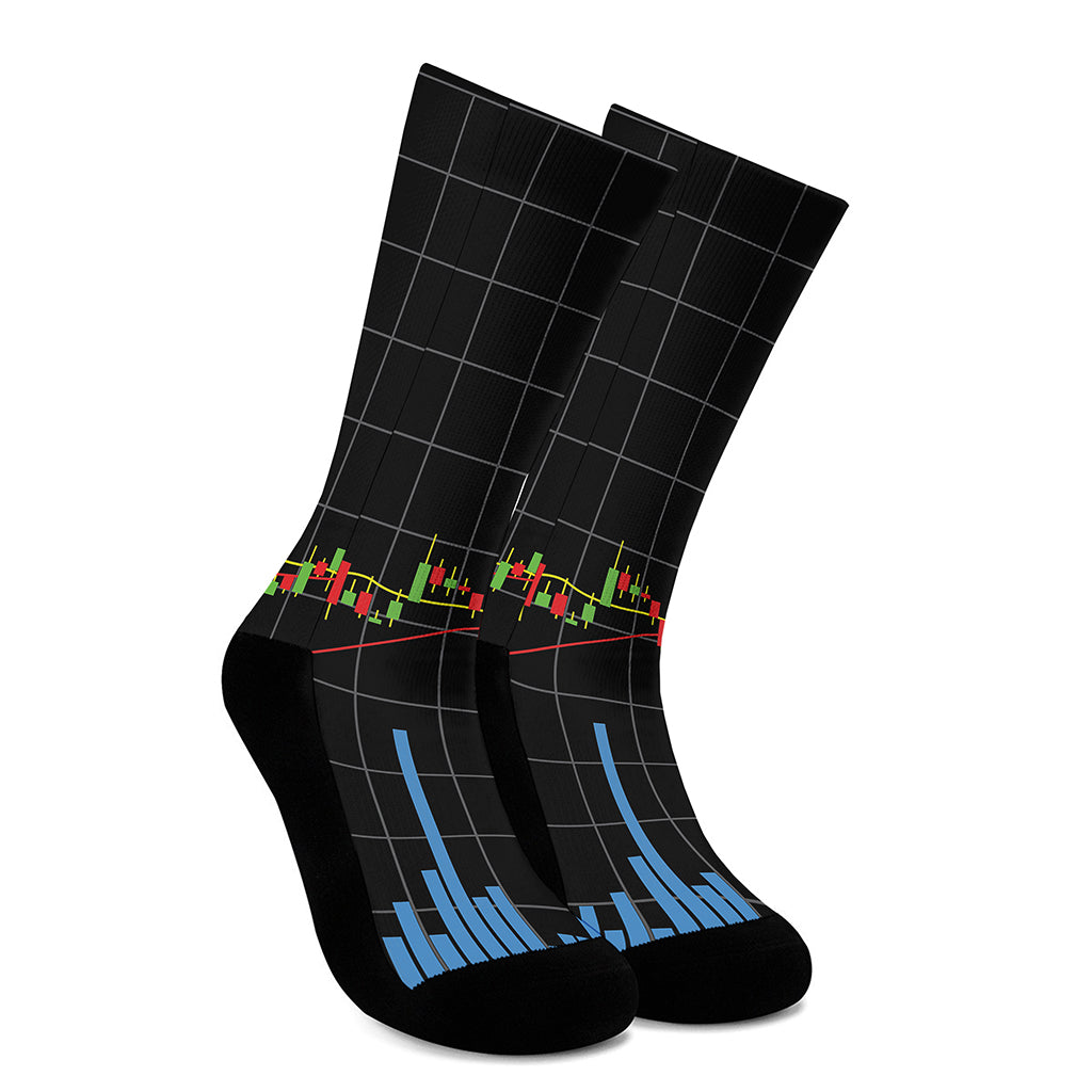 Candlestick Stock Graph Chart Print Crew Socks