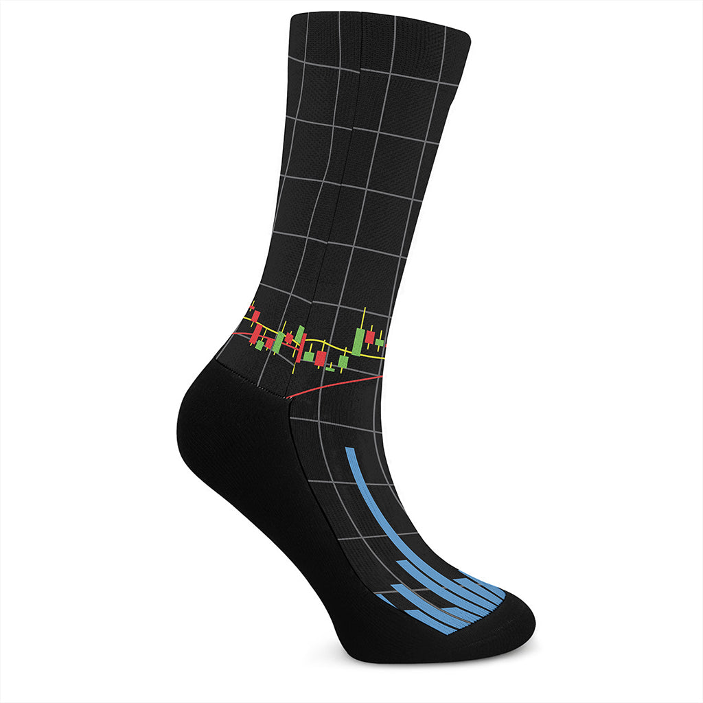 Candlestick Stock Graph Chart Print Crew Socks