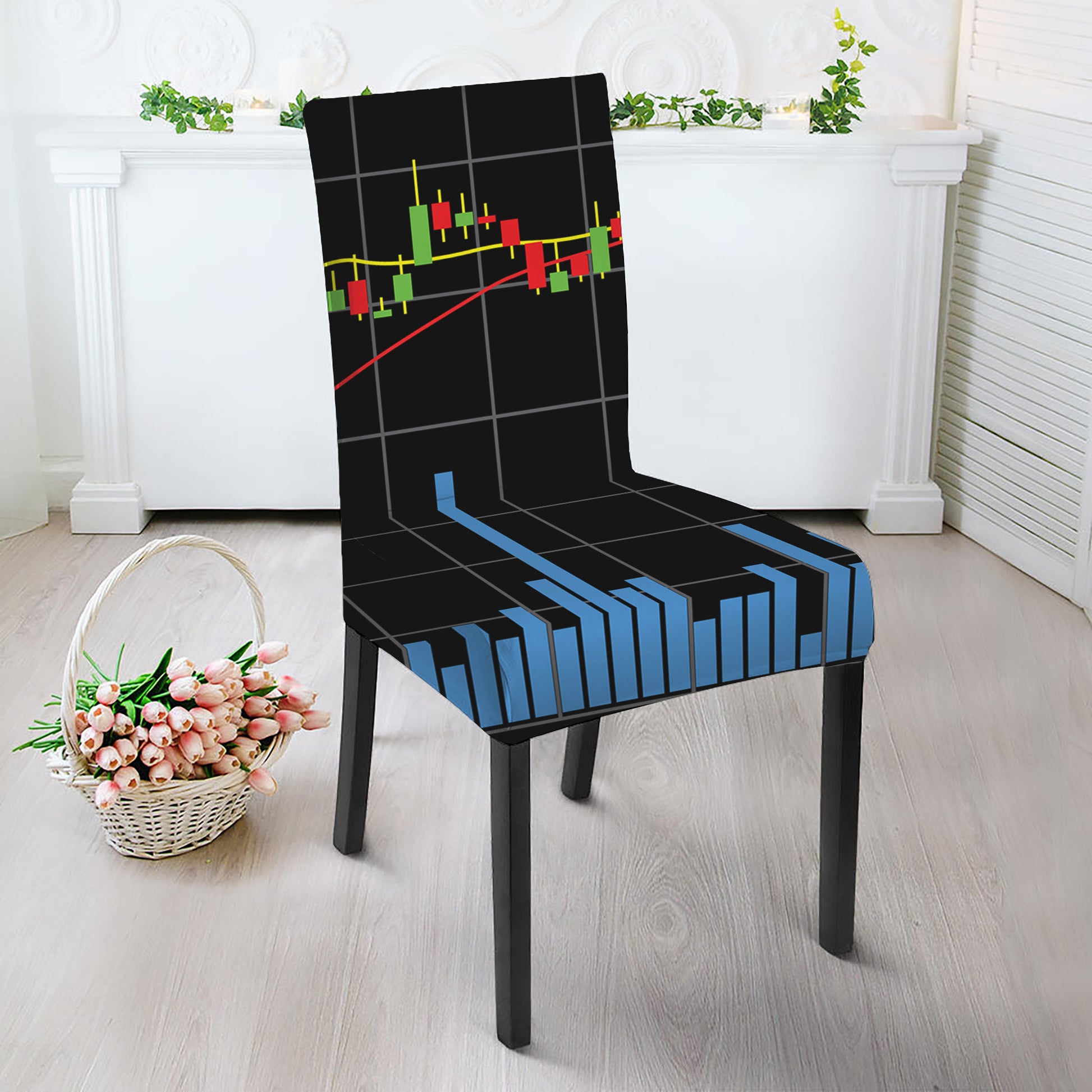 Candlestick Stock Graph Chart Print Dining Chair Slipcover