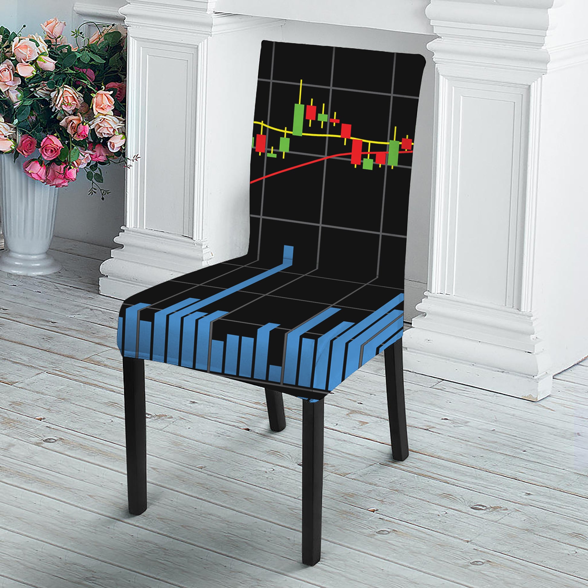 Candlestick Stock Graph Chart Print Dining Chair Slipcover