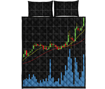 Candlestick Stock Graph Chart Print Quilt Bed Set