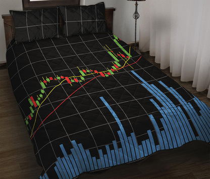 Candlestick Stock Graph Chart Print Quilt Bed Set