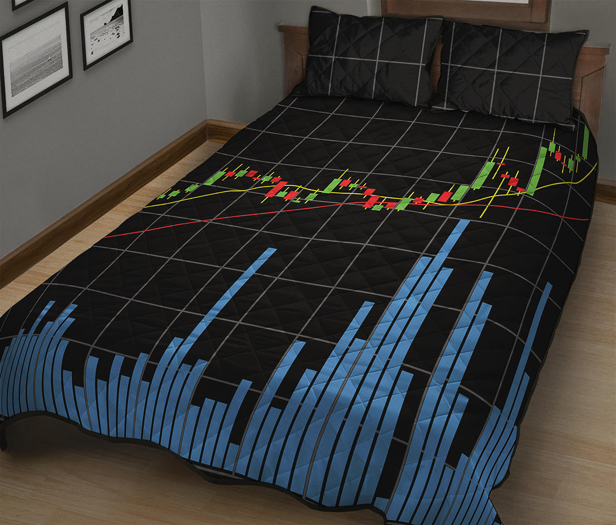 Candlestick Stock Graph Chart Print Quilt Bed Set