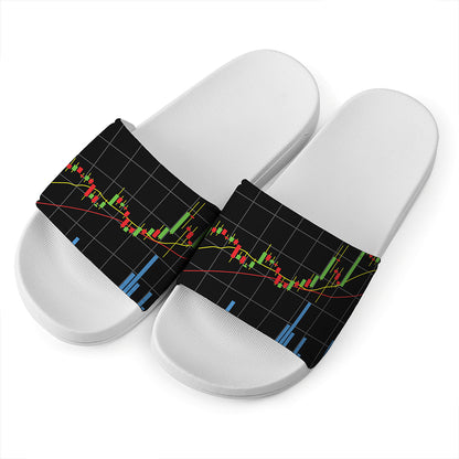 Candlestick Stock Graph Chart Print White Slide Sandals