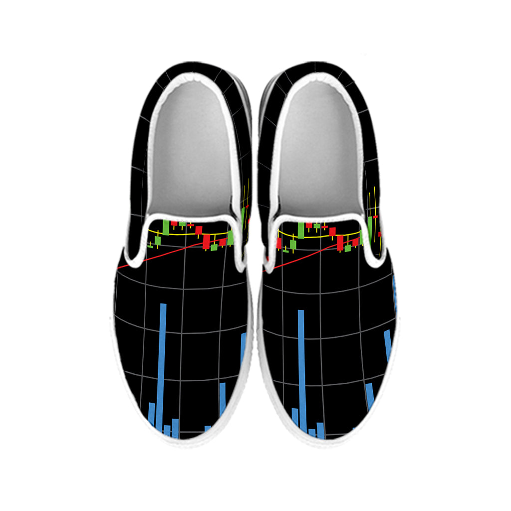 Candlestick Stock Graph Chart Print White Slip On Shoes
