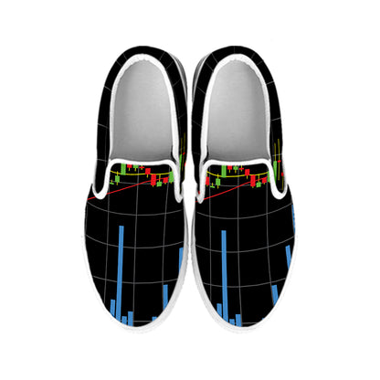 Candlestick Stock Graph Chart Print White Slip On Shoes