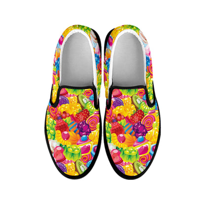 Candy And Jelly Pattern Print Black Slip On Shoes