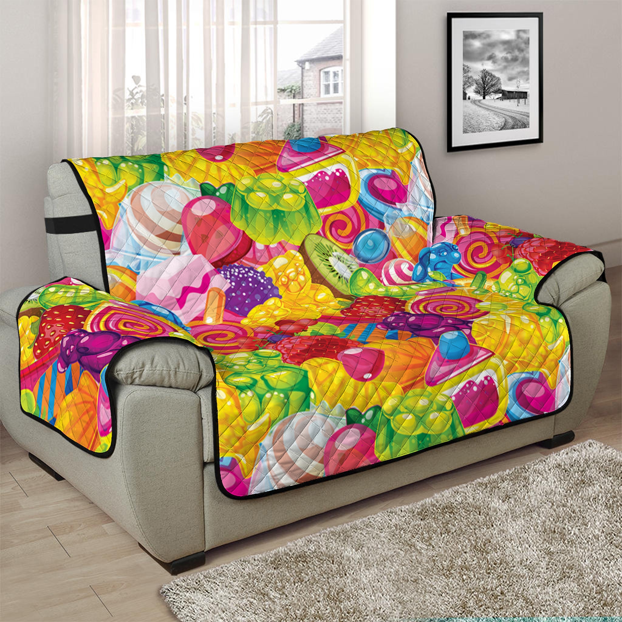 Candy And Jelly Pattern Print Half Sofa Protector