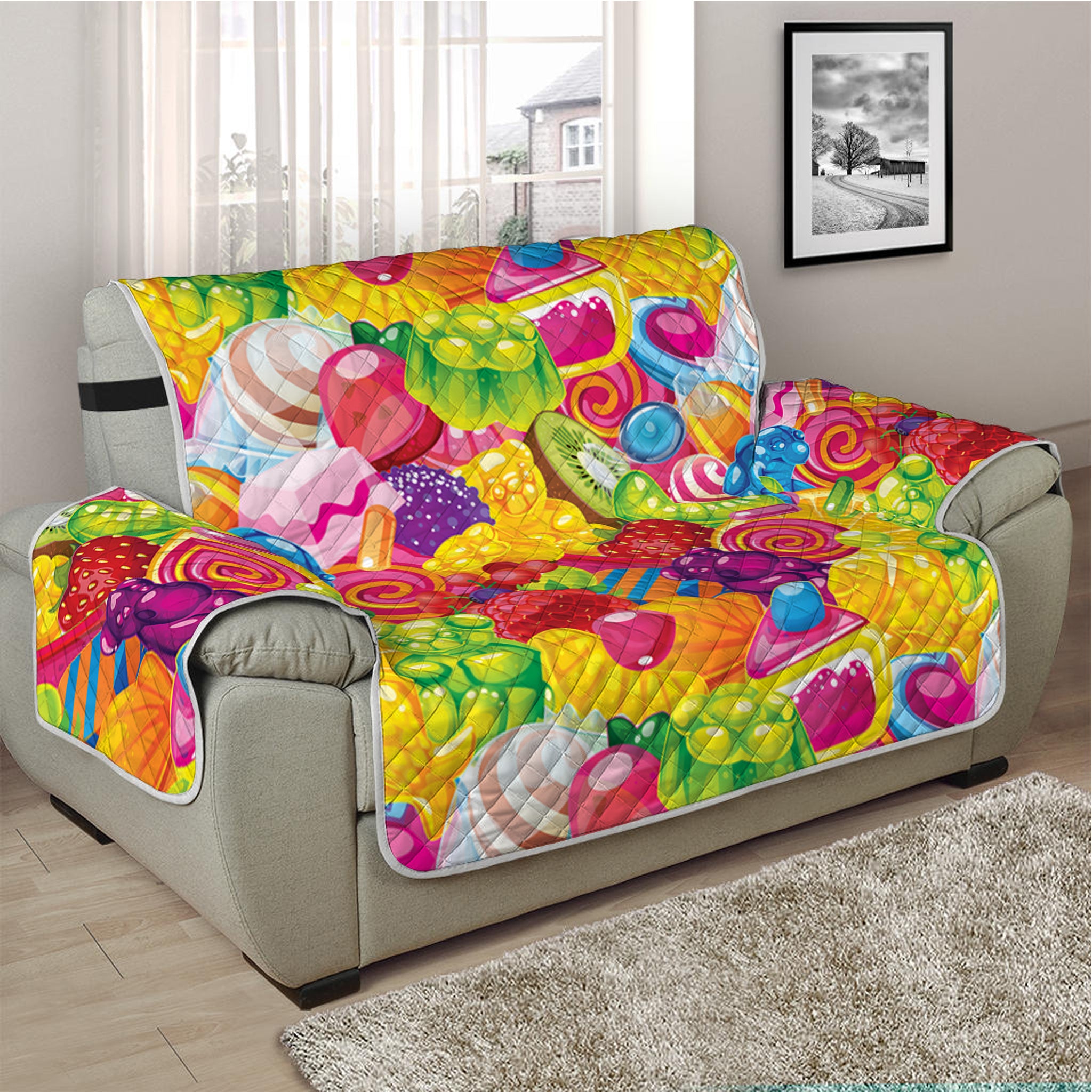 Candy And Jelly Pattern Print Half Sofa Protector