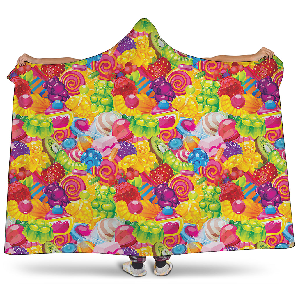 Candy And Jelly Pattern Print Hooded Blanket
