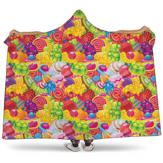 Candy And Jelly Pattern Print Hooded Blanket