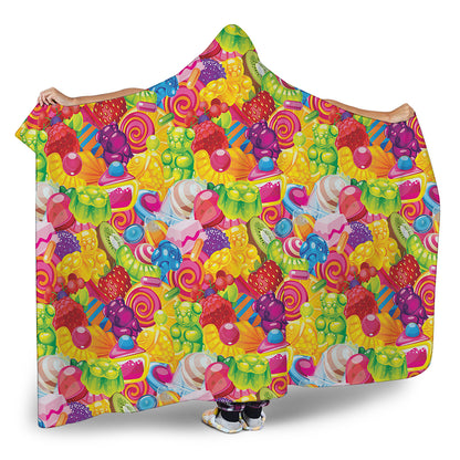 Candy And Jelly Pattern Print Hooded Blanket
