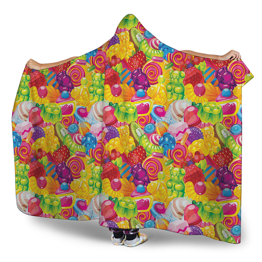 Candy And Jelly Pattern Print Hooded Blanket