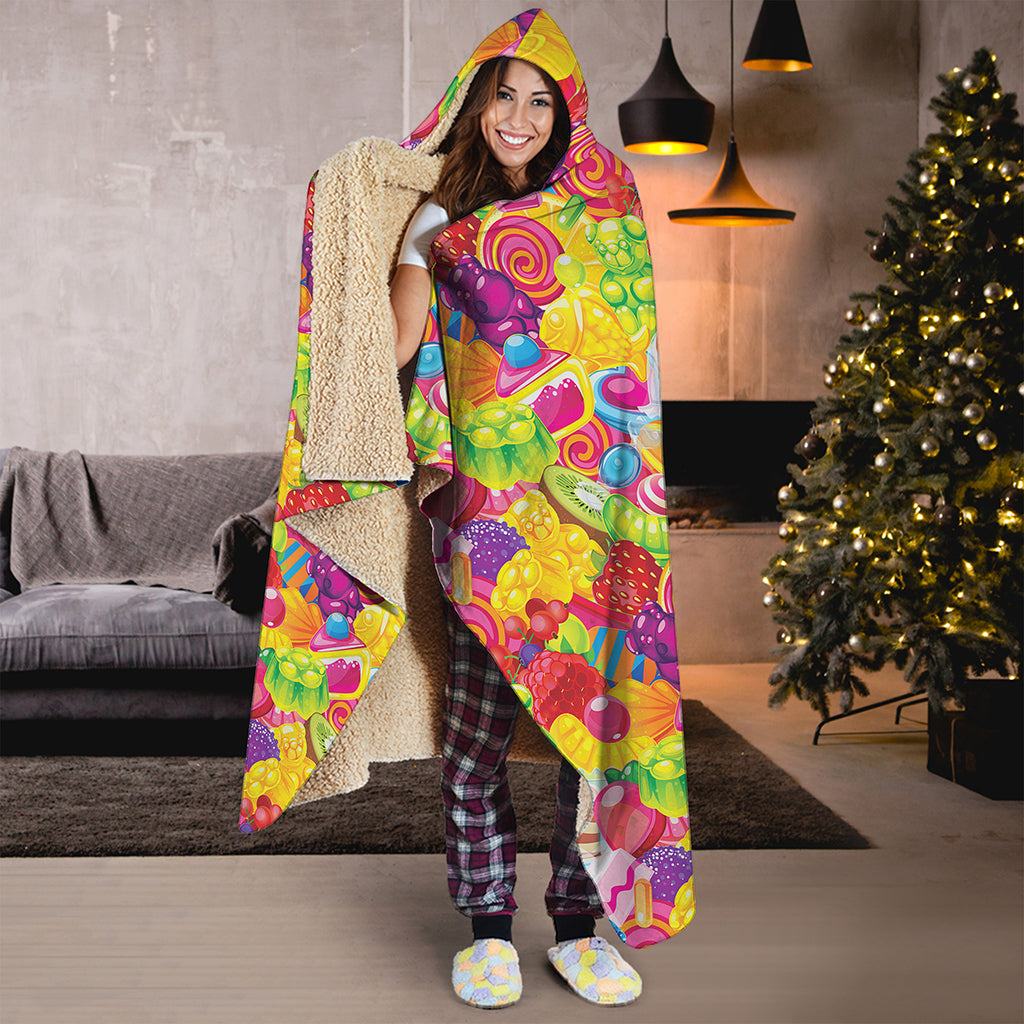 Candy And Jelly Pattern Print Hooded Blanket