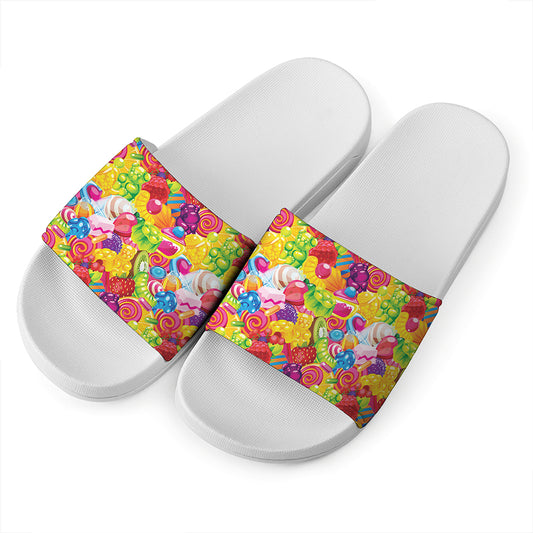 Candy And Jelly Pattern Print White Slide Sandals