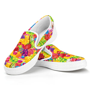 Candy And Jelly Pattern Print White Slip On Shoes