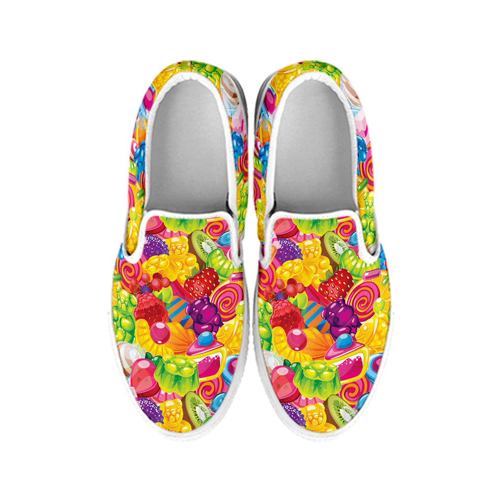 Candy And Jelly Pattern Print White Slip On Shoes