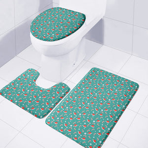 Candy And Santa Claus Hat Pattern Print 3 Piece Bath Mat Set