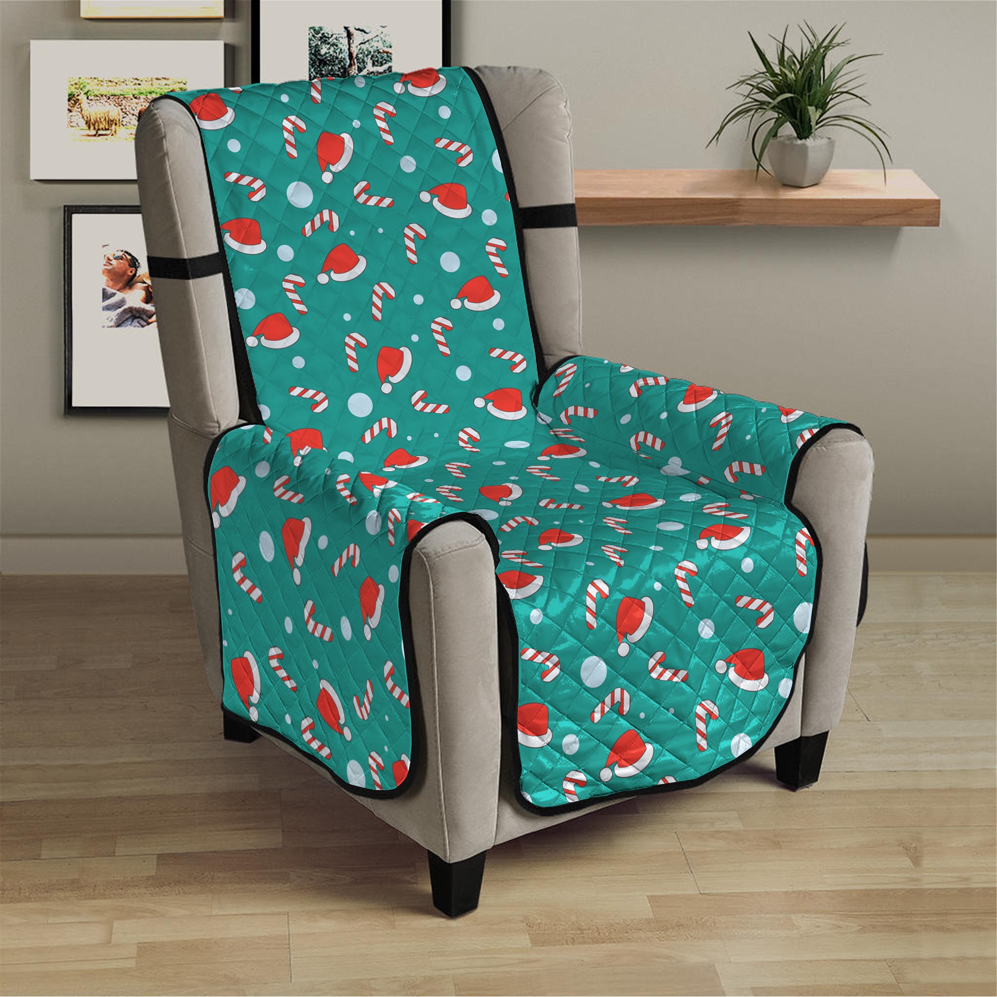 Candy And Santa Claus Hat Pattern Print Armchair Protector