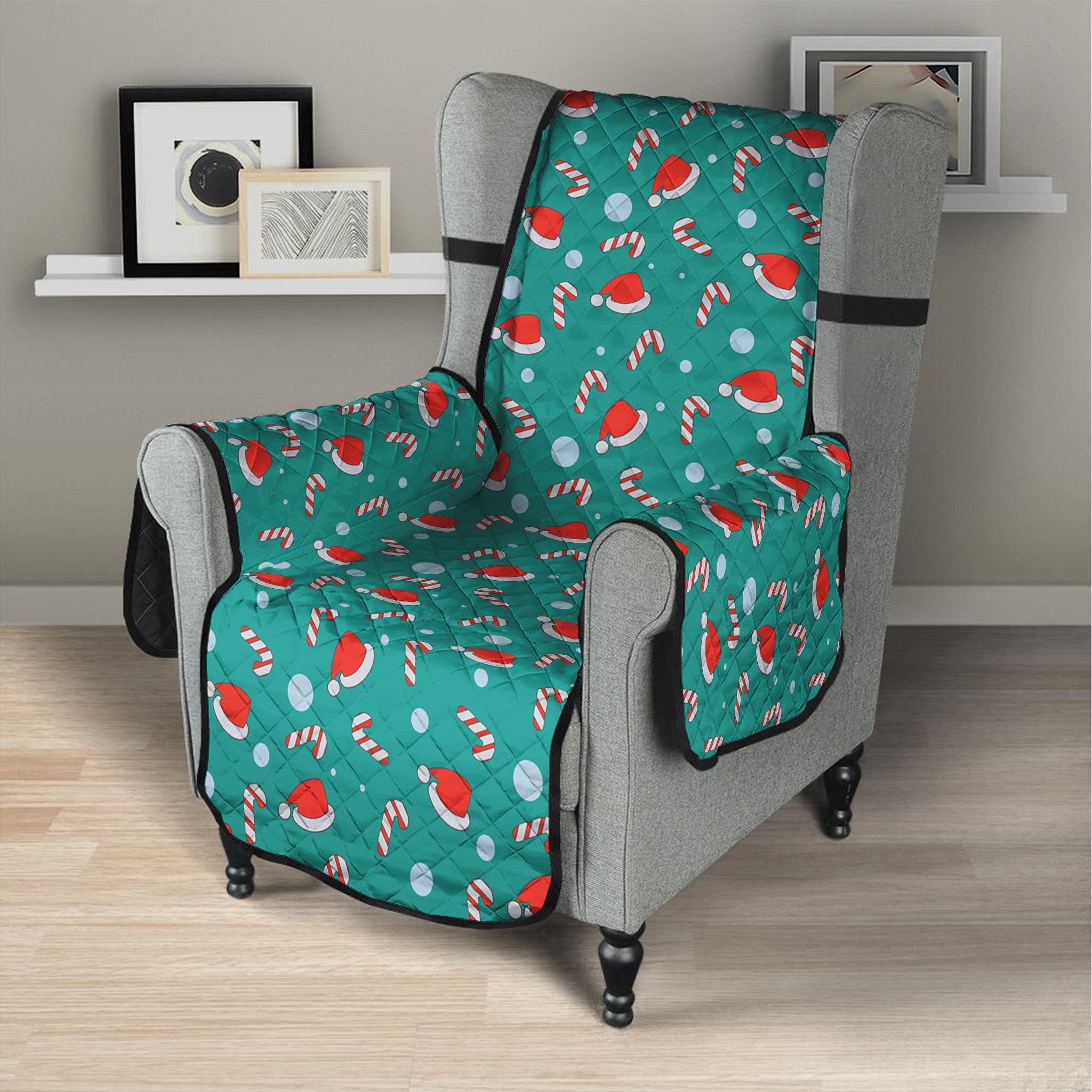 Candy And Santa Claus Hat Pattern Print Armchair Protector