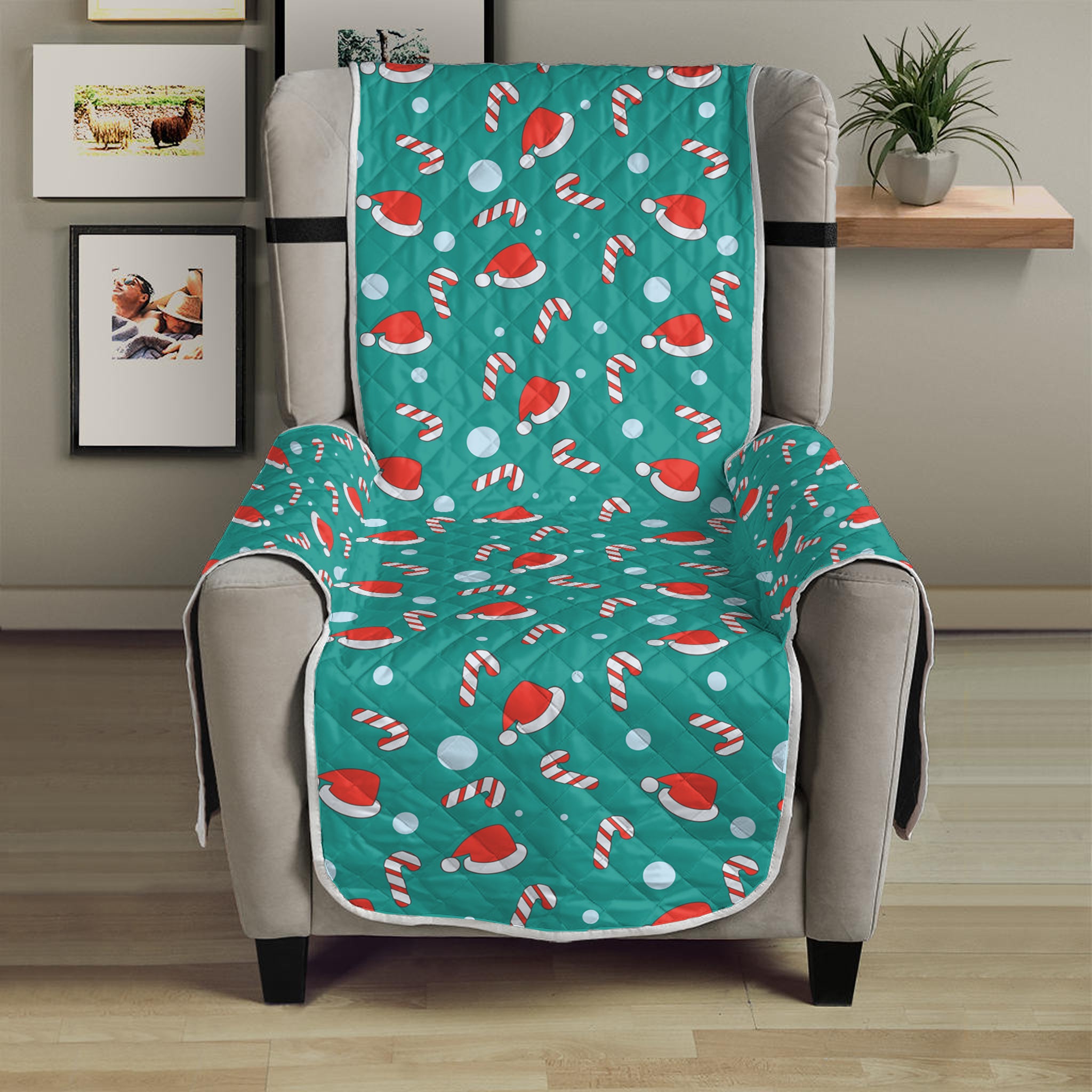 Candy And Santa Claus Hat Pattern Print Armchair Protector