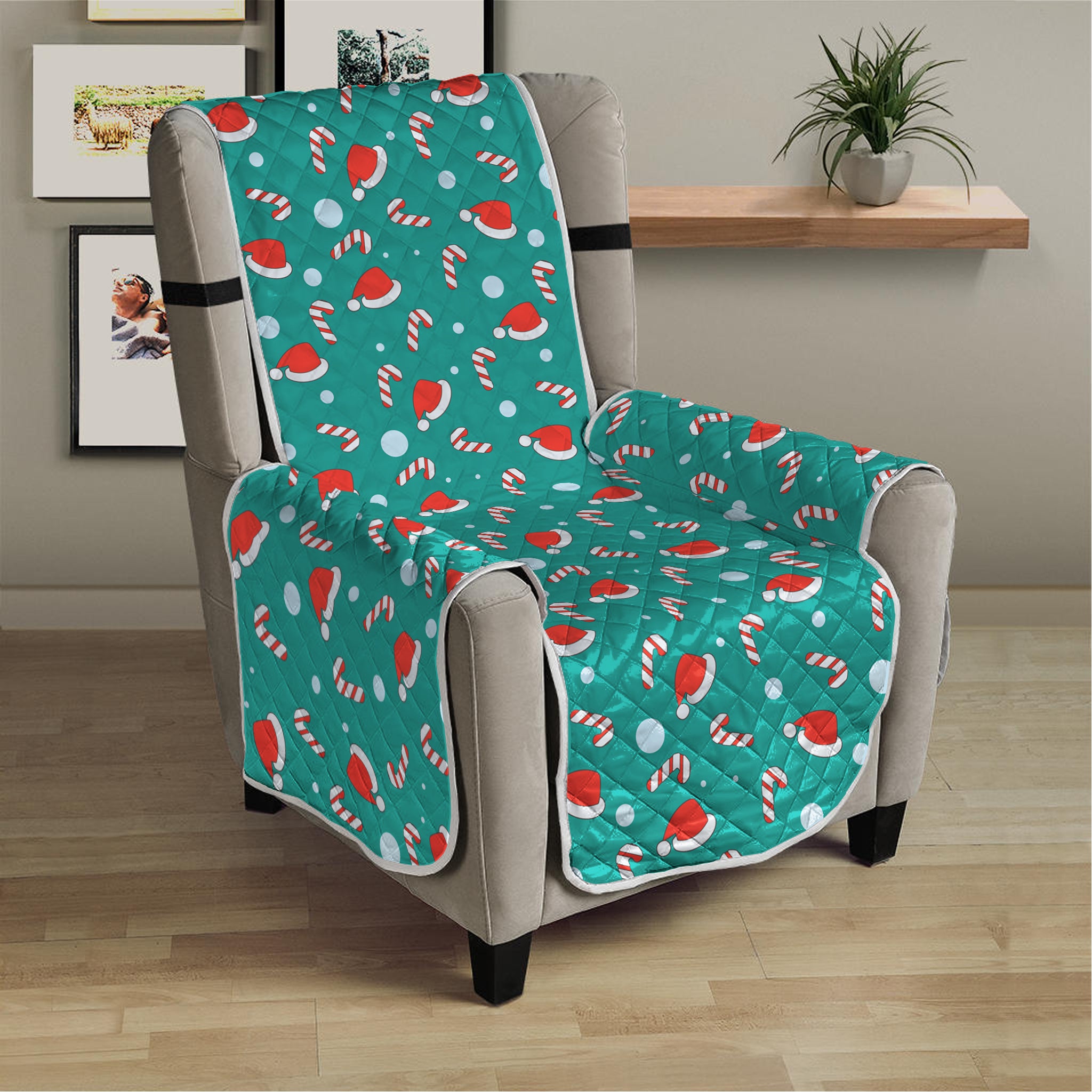 Candy And Santa Claus Hat Pattern Print Armchair Protector