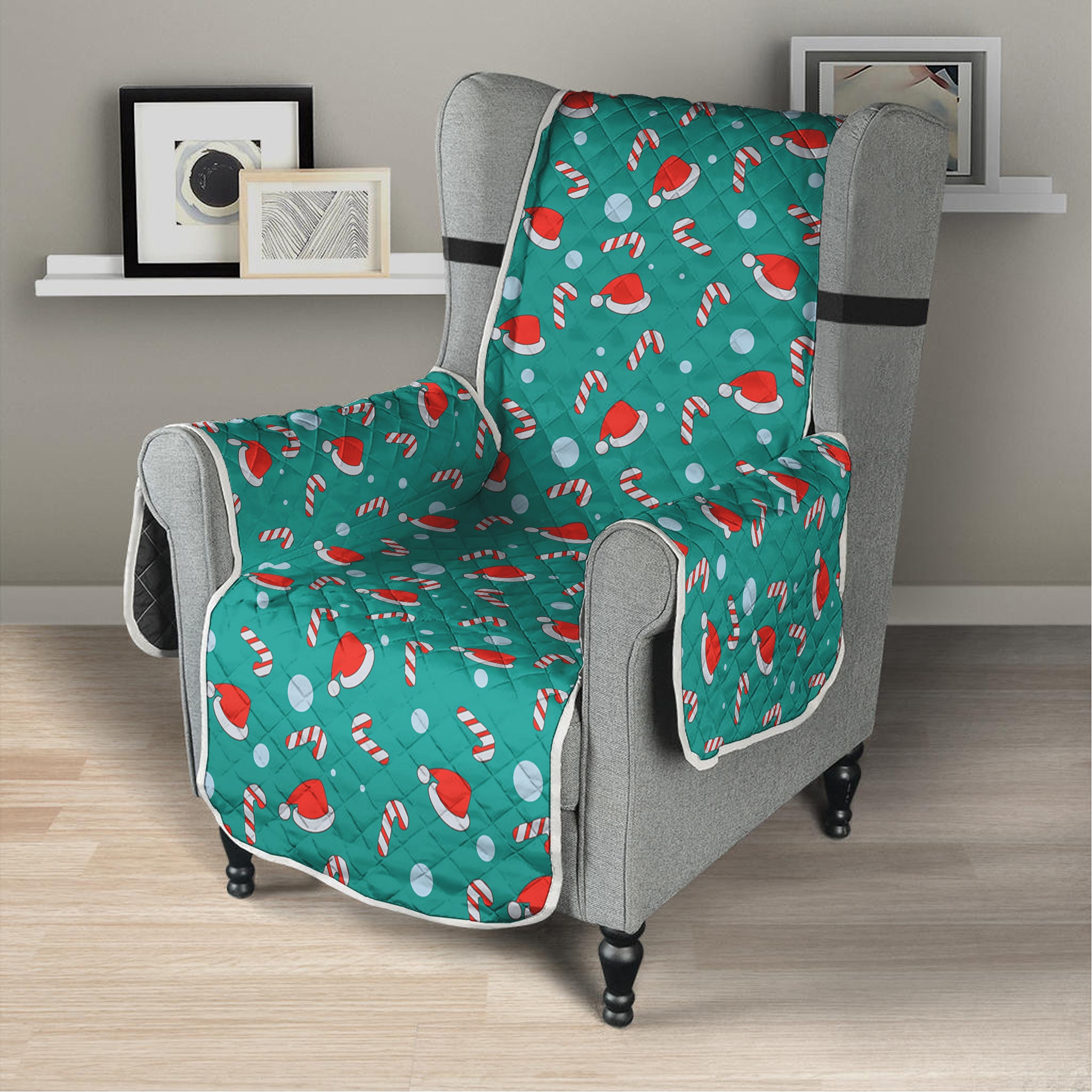 Candy And Santa Claus Hat Pattern Print Armchair Protector