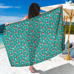 Candy And Santa Claus Hat Pattern Print Beach Sarong Wrap