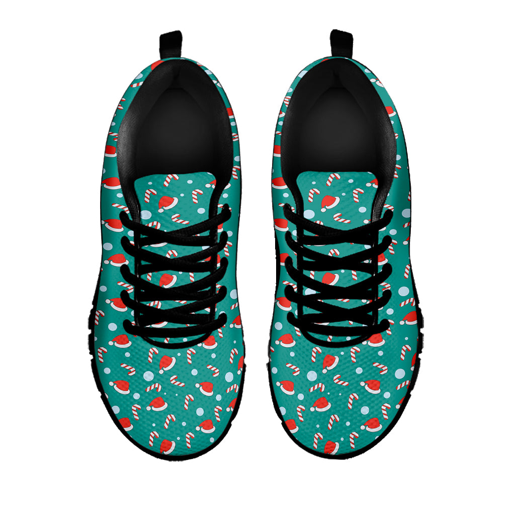 Candy And Santa Claus Hat Pattern Print Black Sneakers