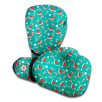 Candy And Santa Claus Hat Pattern Print Boxing Gloves