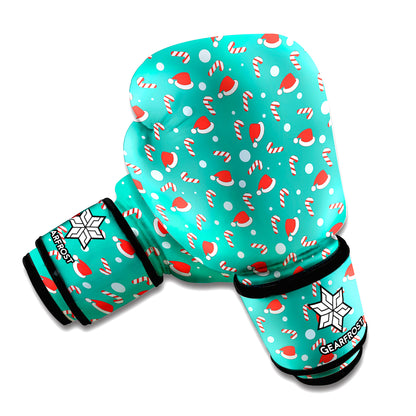 Candy And Santa Claus Hat Pattern Print Boxing Gloves
