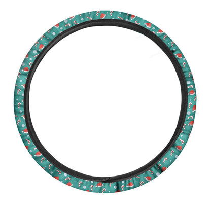 Candy And Santa Claus Hat Pattern Print Car Steering Wheel Cover