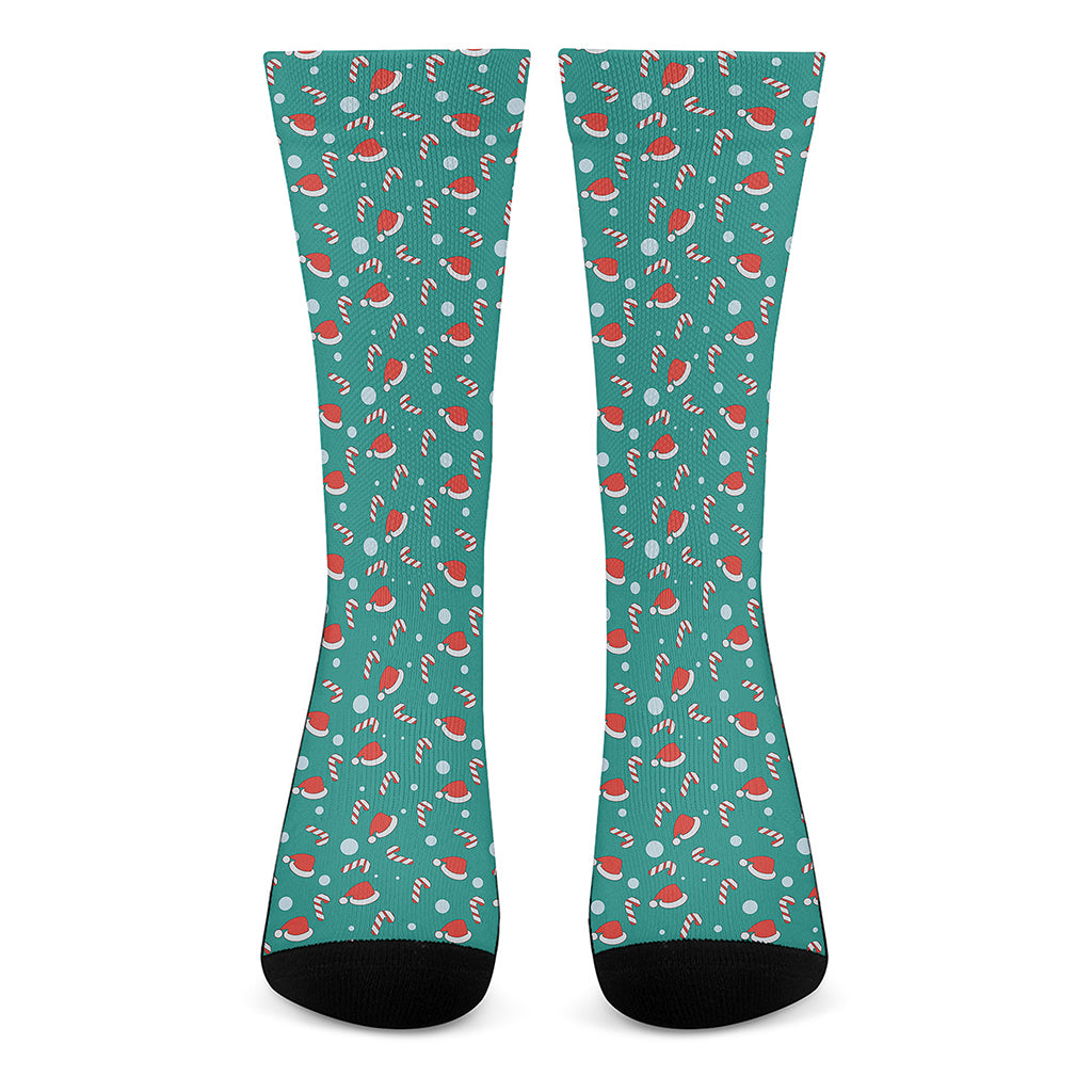 Candy And Santa Claus Hat Pattern Print Crew Socks