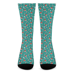 Candy And Santa Claus Hat Pattern Print Crew Socks