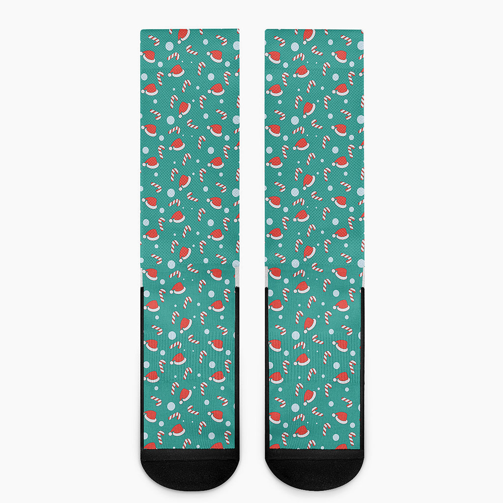 Candy And Santa Claus Hat Pattern Print Crew Socks