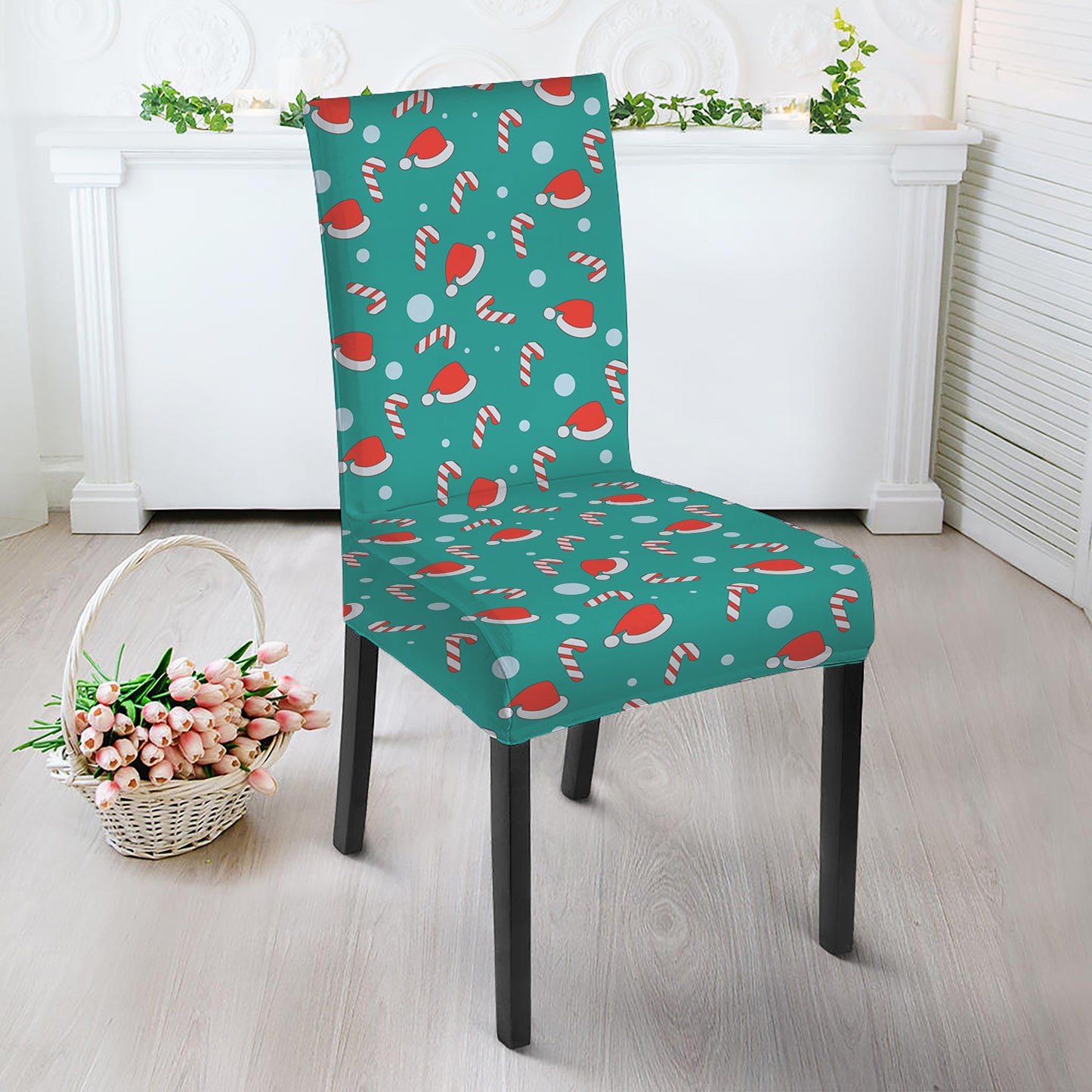 Candy And Santa Claus Hat Pattern Print Dining Chair Slipcover