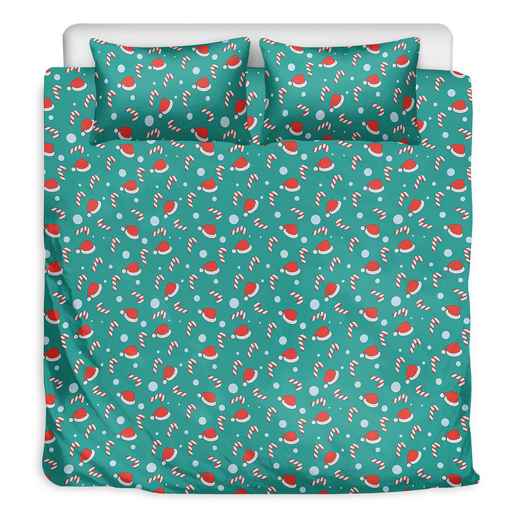 Candy And Santa Claus Hat Pattern Print Duvet Cover Bedding Set