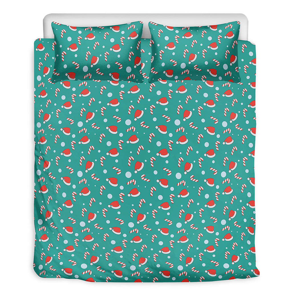 Candy And Santa Claus Hat Pattern Print Duvet Cover Bedding Set