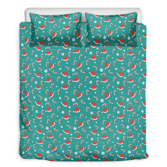 Candy And Santa Claus Hat Pattern Print Duvet Cover Bedding Set
