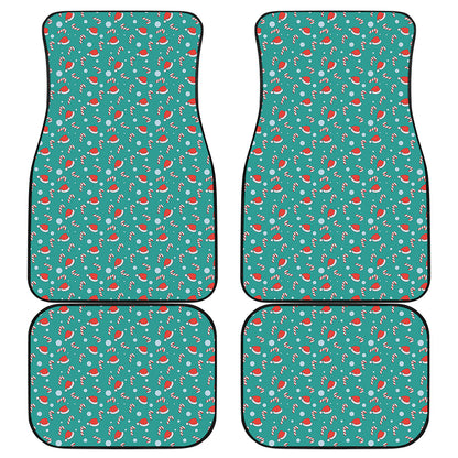 Candy And Santa Claus Hat Pattern Print Front and Back Car Floor Mats