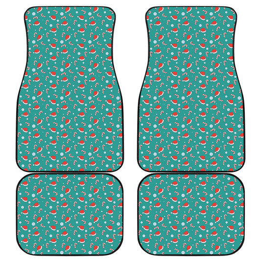 Candy And Santa Claus Hat Pattern Print Front and Back Car Floor Mats