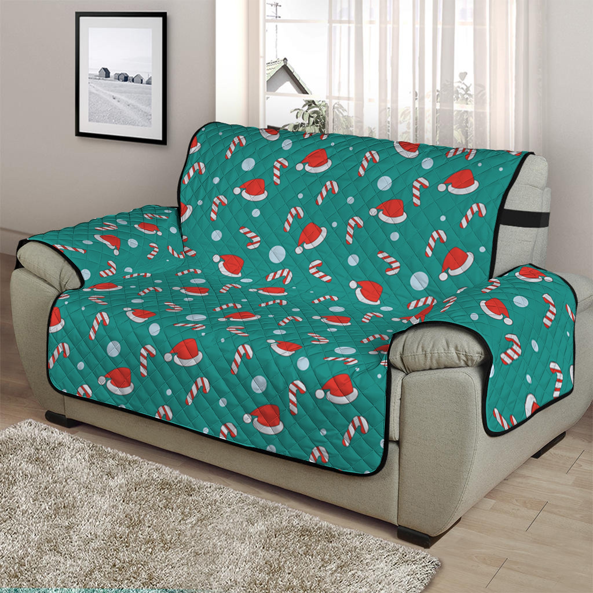 Candy And Santa Claus Hat Pattern Print Half Sofa Protector