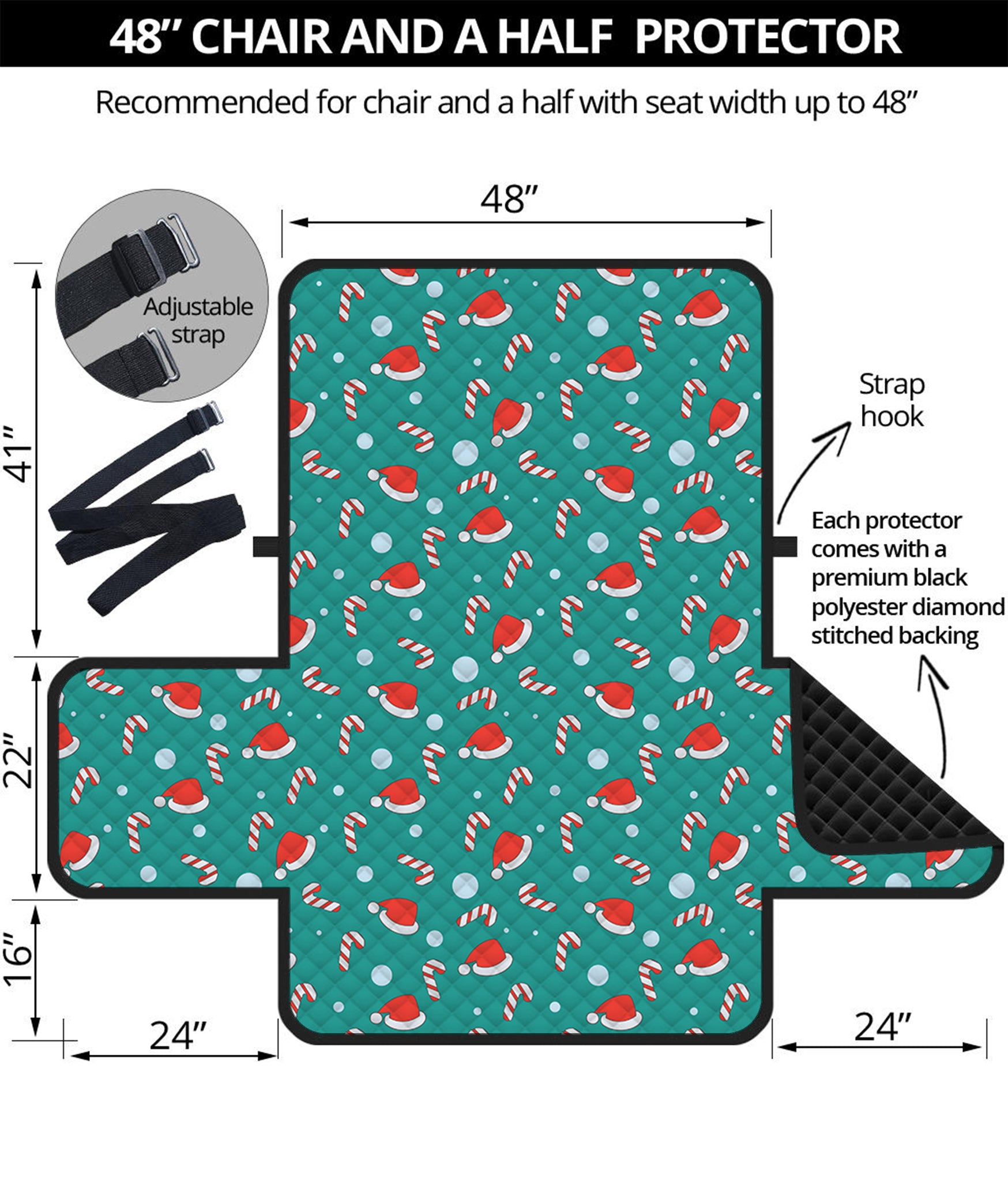 Candy And Santa Claus Hat Pattern Print Half Sofa Protector