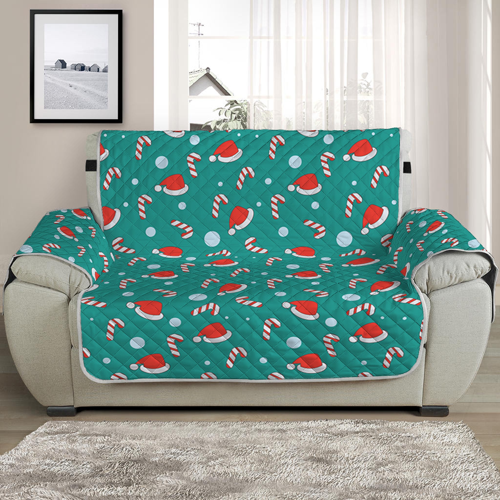 Candy And Santa Claus Hat Pattern Print Half Sofa Protector