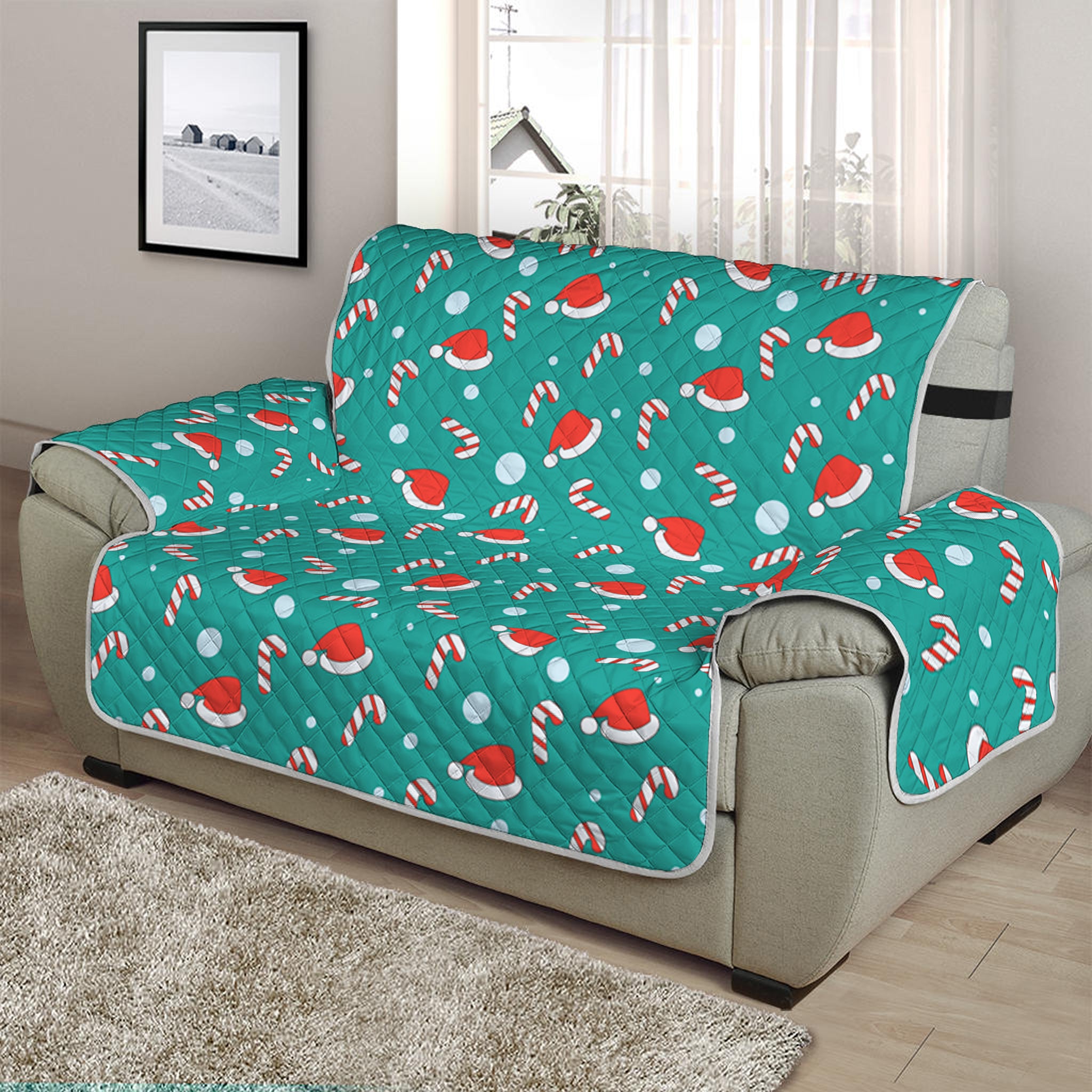 Candy And Santa Claus Hat Pattern Print Half Sofa Protector