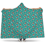 Candy And Santa Claus Hat Pattern Print Hooded Blanket