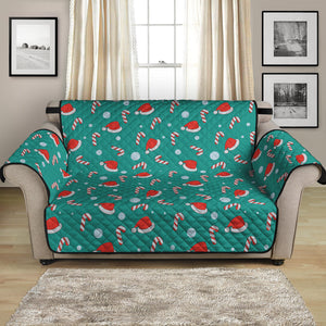 Candy And Santa Claus Hat Pattern Print Loveseat Protector