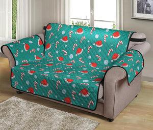 Candy And Santa Claus Hat Pattern Print Loveseat Protector