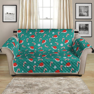 Candy And Santa Claus Hat Pattern Print Loveseat Protector