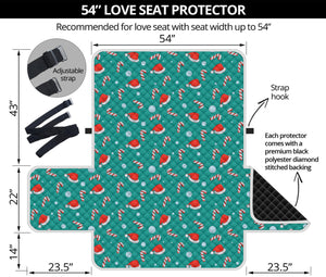 Candy And Santa Claus Hat Pattern Print Loveseat Protector